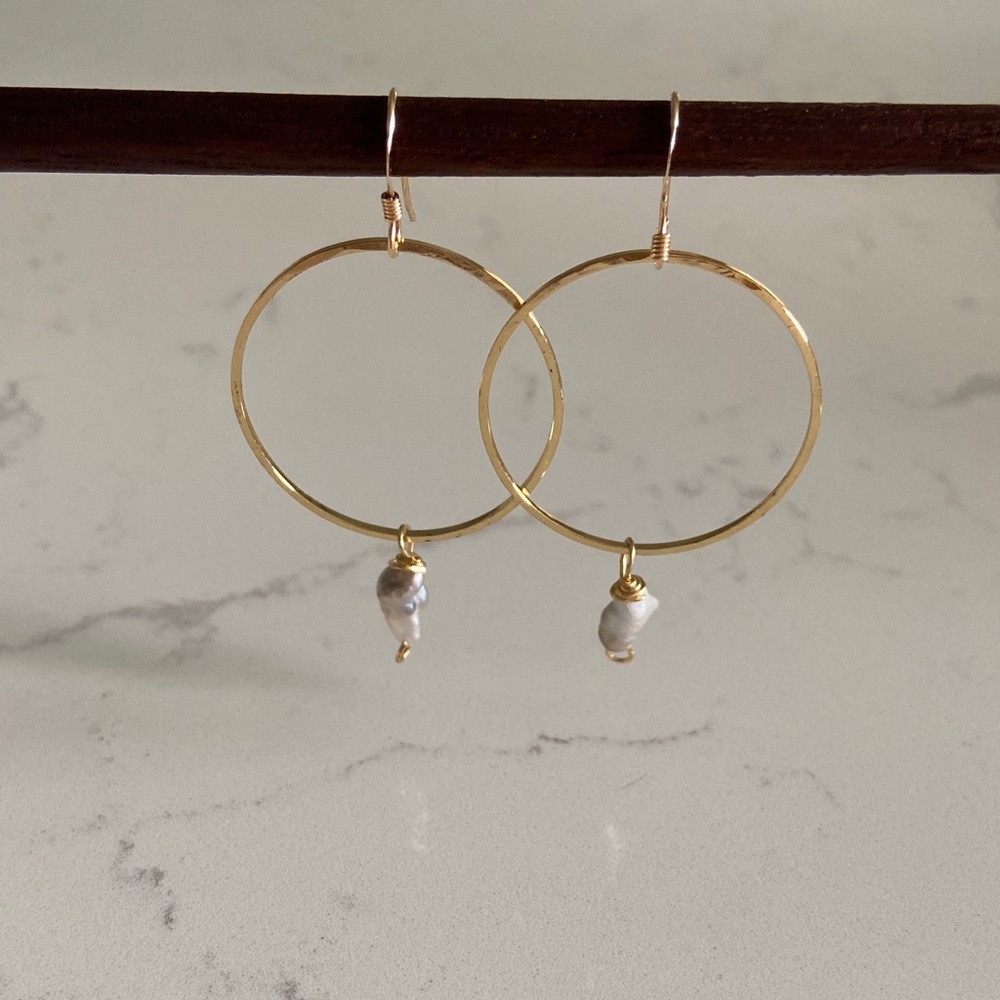 Naniels Design • Freshwater Keshi Pearl Hoop Dangle Earrings